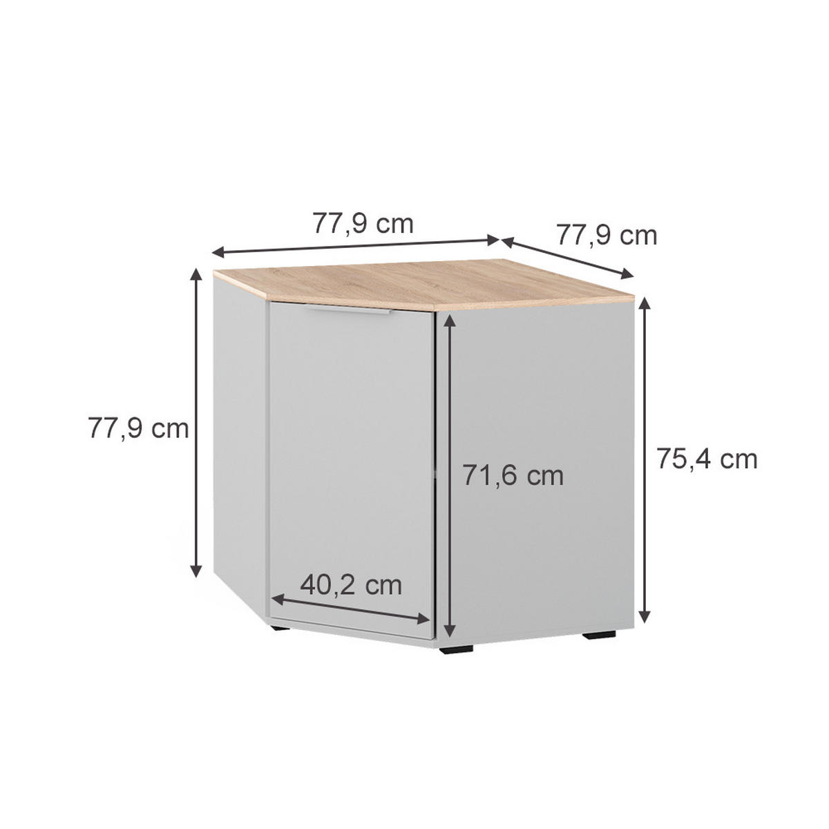 KOMMODE Betti Weiß/Sonoma 77.9 x 77.9 cm mit 1 Türen - Weiß/Sonoma Eiche, Holzwerkstoff (77.9/77.9/77.9cm) - Vicco
