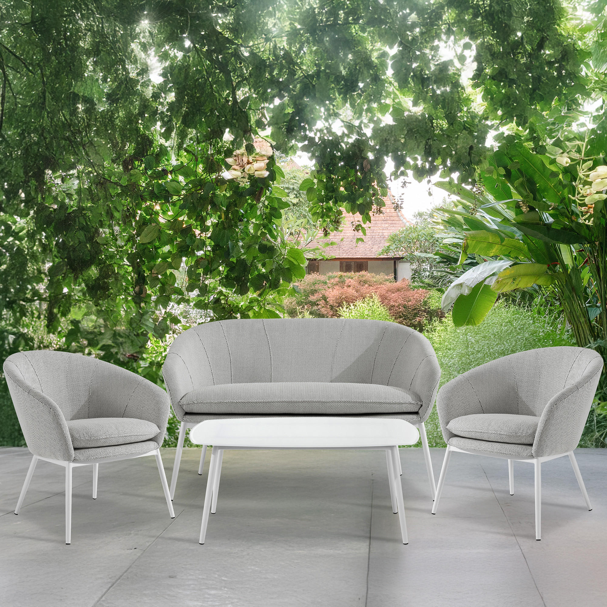 Thumbnail - Konsimo® Gartensofa, Hellgrau, Textil, Metall, 118x76x66 cm, Loungemöbel, Outdoorsofas