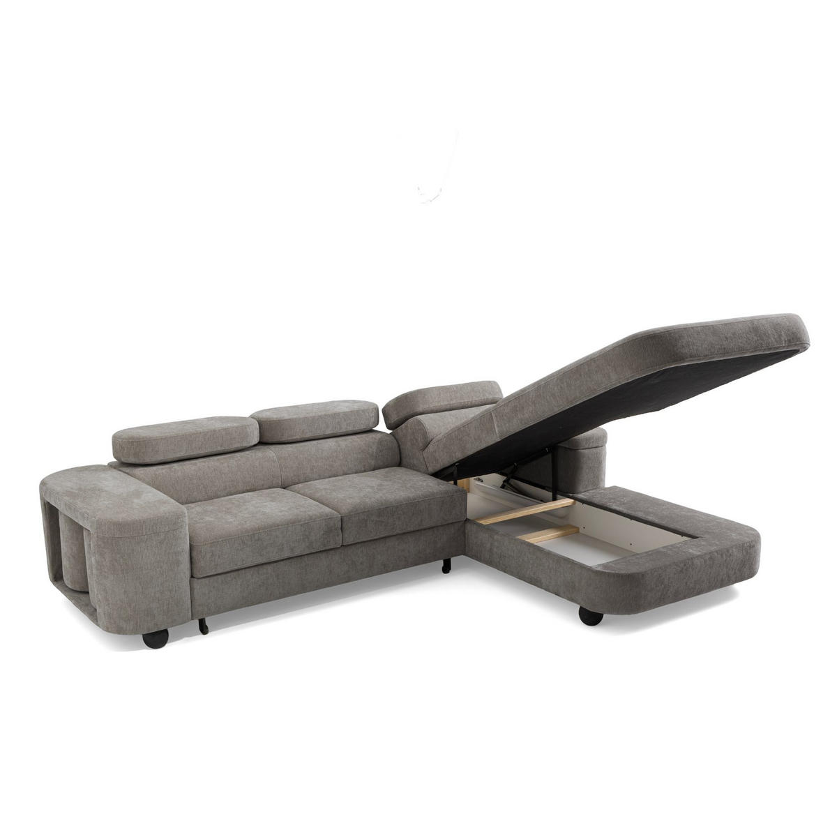 ECKSOFA LOVE L Rechts mit Schlaffunktion 124x210 Chenille Grau - Schwarz/Grau, Holz/Textil (205/284cm) - Muffo