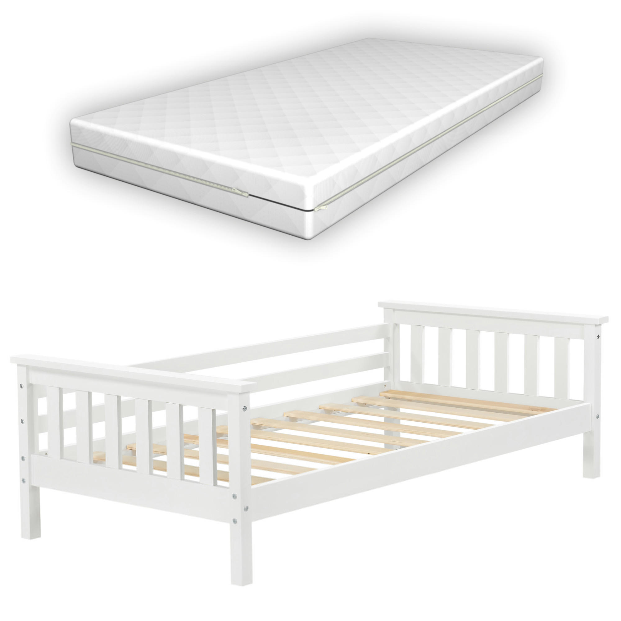 KINDERBETT Nuuk mit Matratze - Weiß, Holz/Textil (70/140cm) - [en.casa]