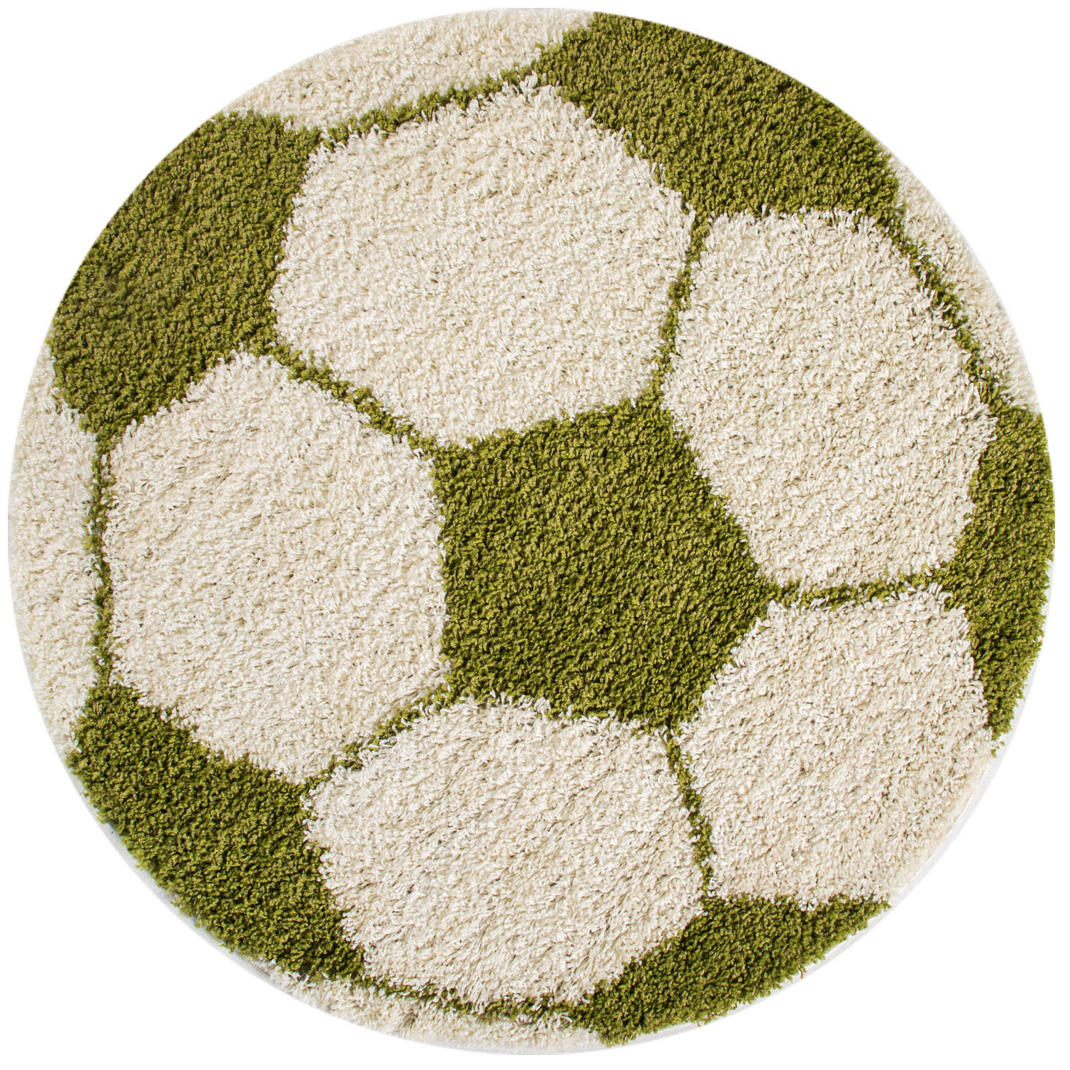 TEPPICH Kinder Hochflor Fußball Motiv Polypropylen Kinderzimmer Grün Rund 120x120 - Grün, Textil (120/120cm) - KADIMA DESIGN