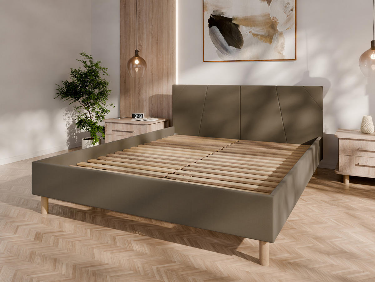 POLSTERBETT ALMORE 160x200cm Elegantes Polsterbett für modernen Wohnstil , 7-Zonen-Taschenfederkernmatratze mit kokos ARLAN (21 cm), braun - Braun, Holz (160/200cm) - Panda Möbel