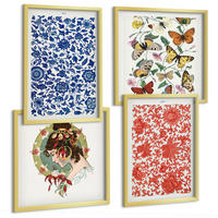 BILDER SET 4er Set - 50x50 cm & 40x60 cm Goldrahmen - Vintage-Blumen-Schmetterlings-Ornamente - Goldfarben, Kunststoff (50/50cm) - TULUP