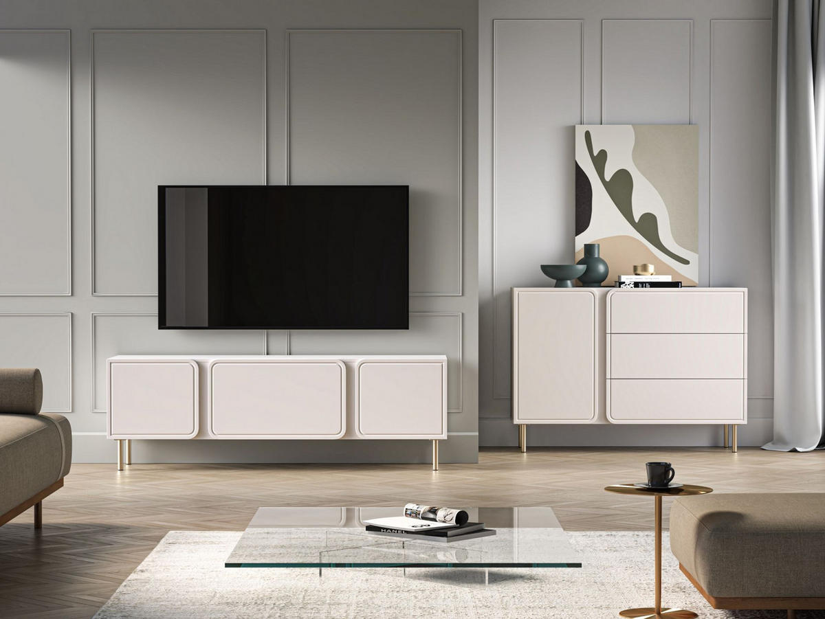 TV stolík Loppa Kašmírovo béžový 160/53/40 cm - zlatá/béžová, kompozitné drevo (160/53/40cm) - Selsey