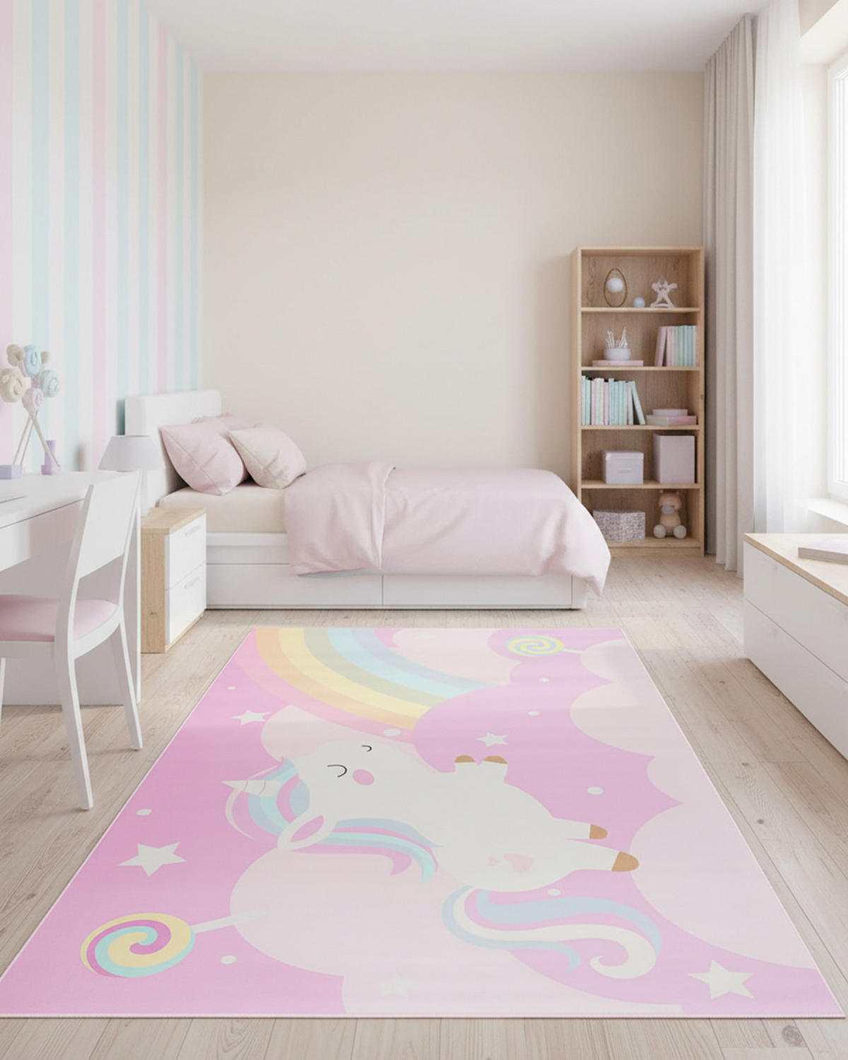 KINDERTEPPICH Bambini Vola Mazovia 80x150cm Rosa Einhorn Kurzflor - Pink, Textil (80/150cm) - Mazovia