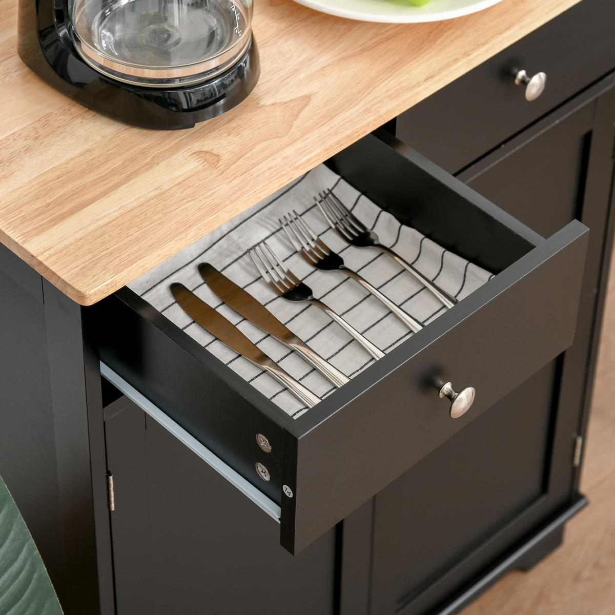 SIDEBOARD DE-11162 2 Schubladen Schwarz/Naturholz - Schwarz, Holzwerkstoff (68/85/40.3cm) - ComfortXL