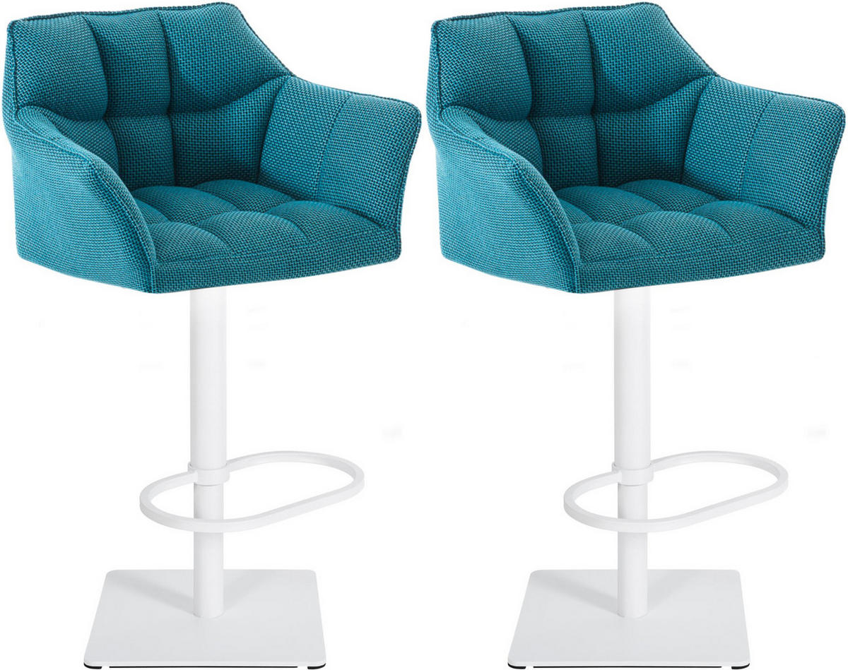 BARHOCKER 2er Set Damaskus Stoff weiß türkis - Blau/Weiß, Textil/Metall (64/110/48cm) - TPFLiving
