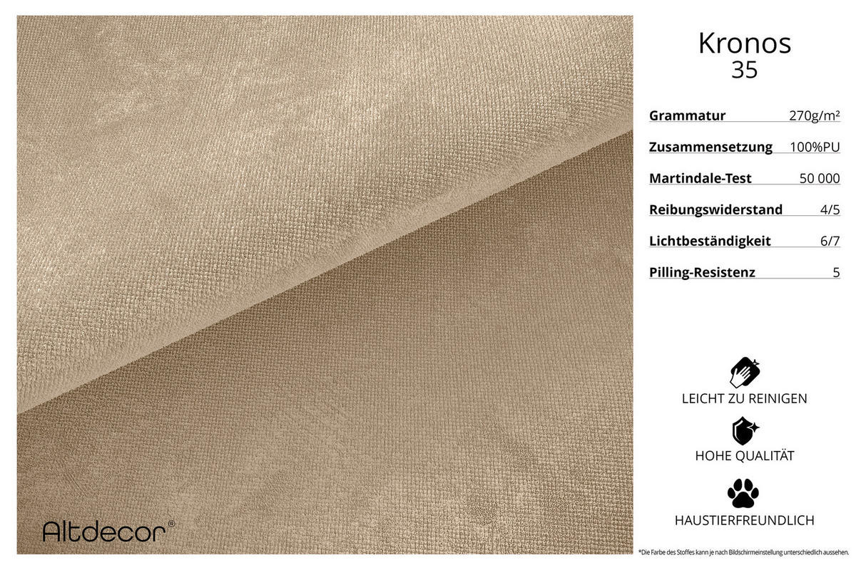 ECKSOFA Ottomane Rechts MARI-L1-v2 - 243x171x83 cm Taupe Velours - Taupe, Holzwerkstoff/Textil (171/243cm) - ALTDECOR