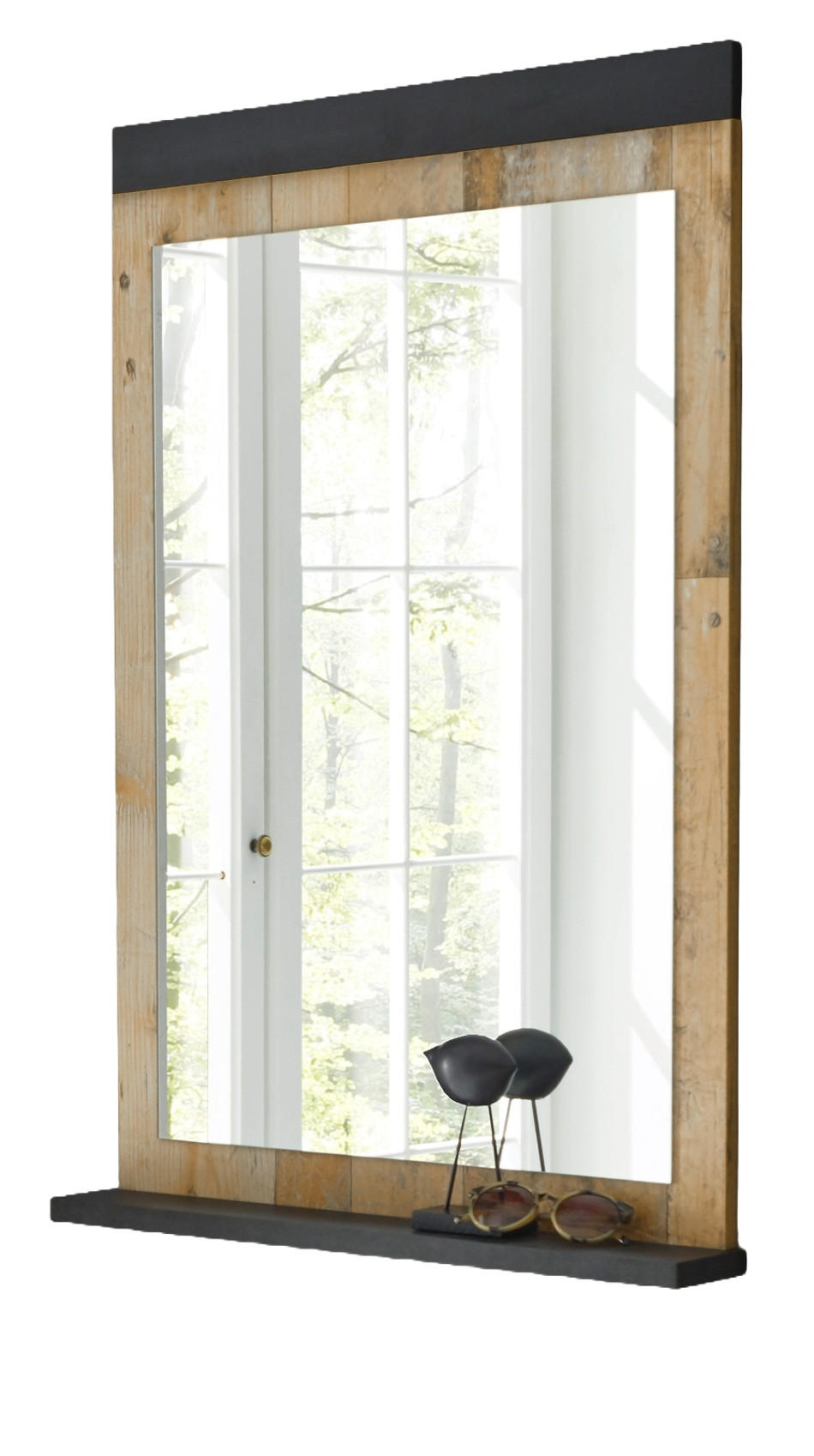 GARDEROBENSPIEGEL Used Wood hell, anthrazit, Wandspiegel mit Ablage 66 x 95 cm - Eichefarben/Anthrazit, Holzwerkstoff (66/95/10cm) - Furn.Design