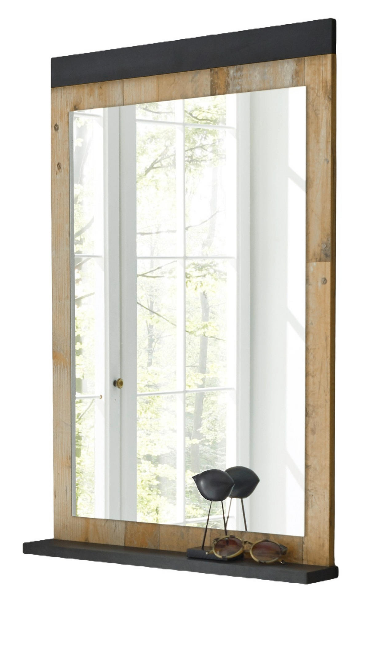 GARDEROBENSPIEGEL Used Wood hell, anthrazit, Wandspiegel mit Ablage 66 x 95 cm - Eichefarben/Anthrazit, Holzwerkstoff (66/95/10cm) - Furn.Design