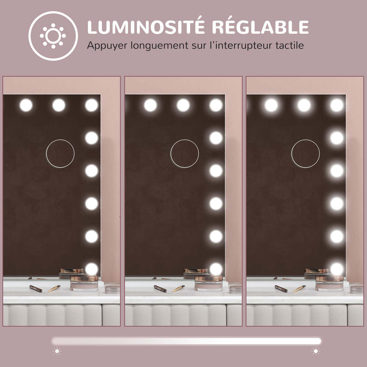 SCHMINKSPIEGEL DE-18032 80/62 cm, dimmbar, 3 Lichtmodi - Weiß, Glas (14/80/62cm) - ComfortXL
