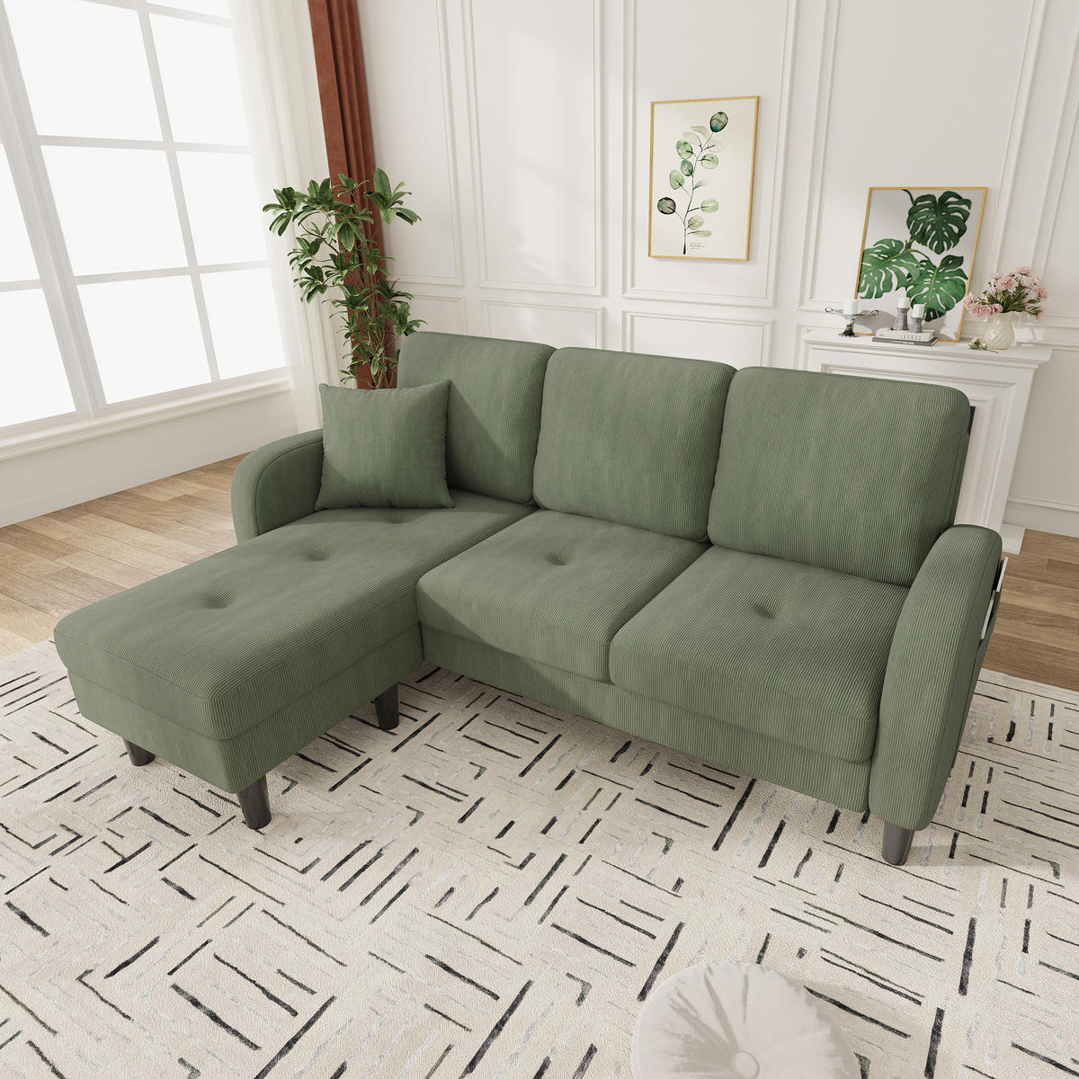 ECKSOFA DE-35388 mit Chaiselongue Grün - Grün, Holzwerkstoff (118/166cm) - ComfortXL