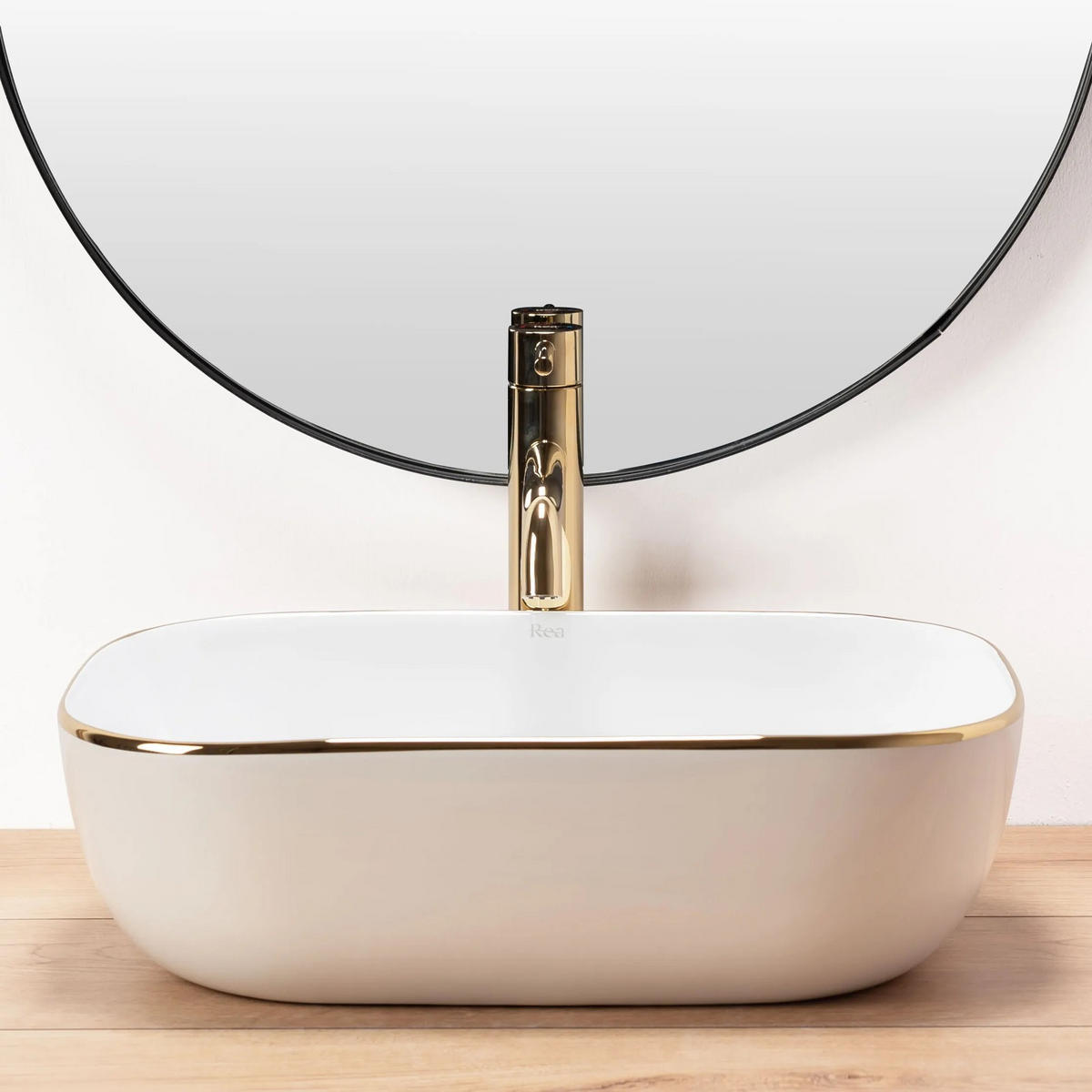 AUFSATZWASCHBECKEN Rea Belinda Golden Edge - Weiß, Keramik (33.5/13.5/46.5cm) - REA