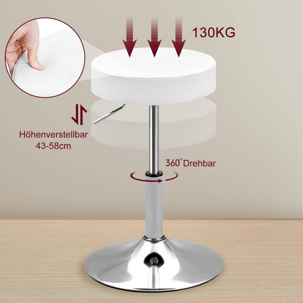 SCHMINKTISCH mit Hocker, Weiß - Weiß, Glas/Holzwerkstoff (105/135/40cm) - Woltu