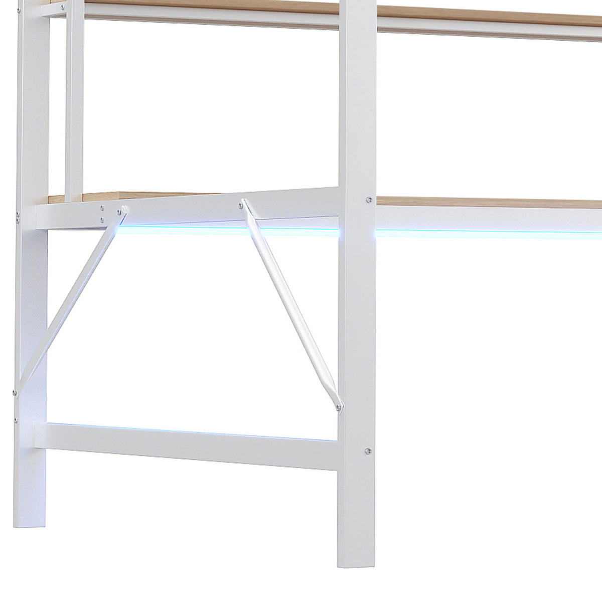 HOCHBETT aus Metall und MDF 140x200 cm Weiß mit Schreibtisch, Regal, LED-Beleuchtung, USB und Steckdose - Weiß, Metall (140/200cm) - IVMEU