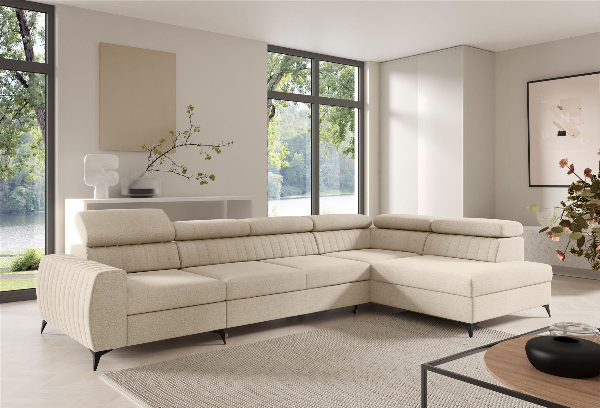 ECKSOFA Toronto Xl - Creme, Holzwerkstoff/Textil (340/200cm) - Fun Möbel