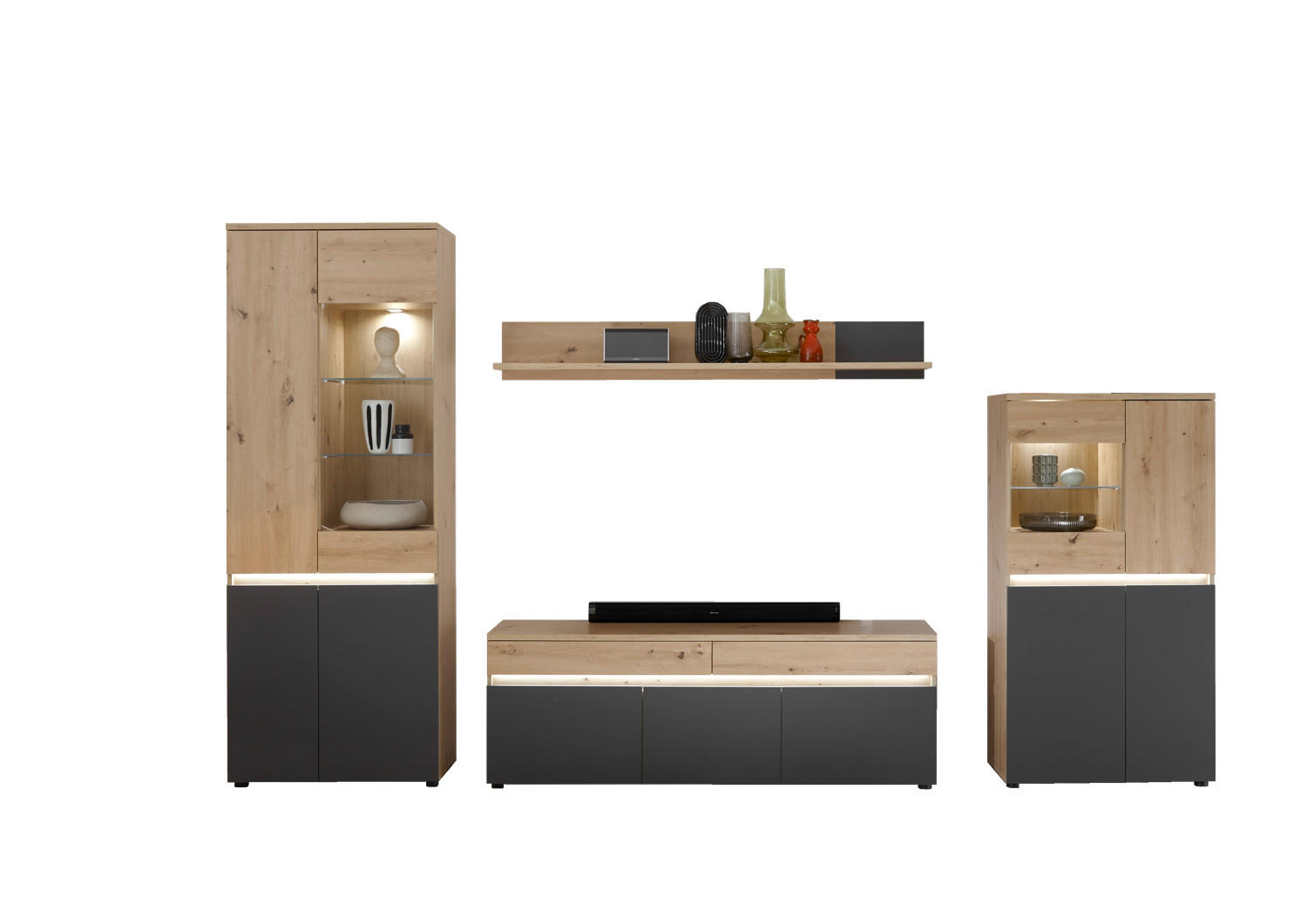 WOHNWAND Limoges 310/200/38 in Artisan Eiche Nb., anthrazit - Braun, Holz (310/200/38cm) - moebel dich auf