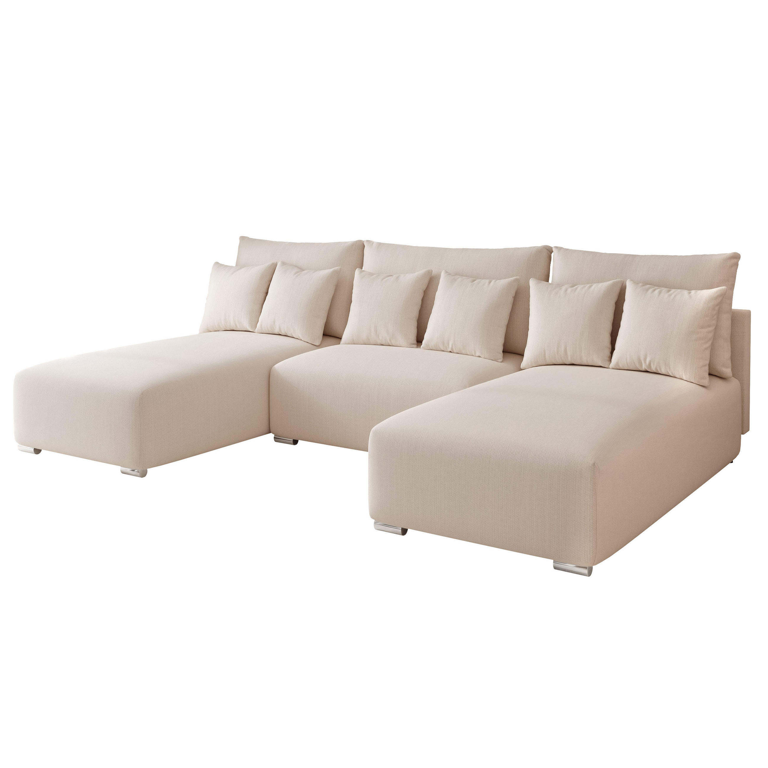 WOHNLANDSCHAFT ELVO mit Schlaffunktion und Bettkasten Creme - Creme, Holzwerkstoff/Kunststoff (300/91/190cm) - Idohome
