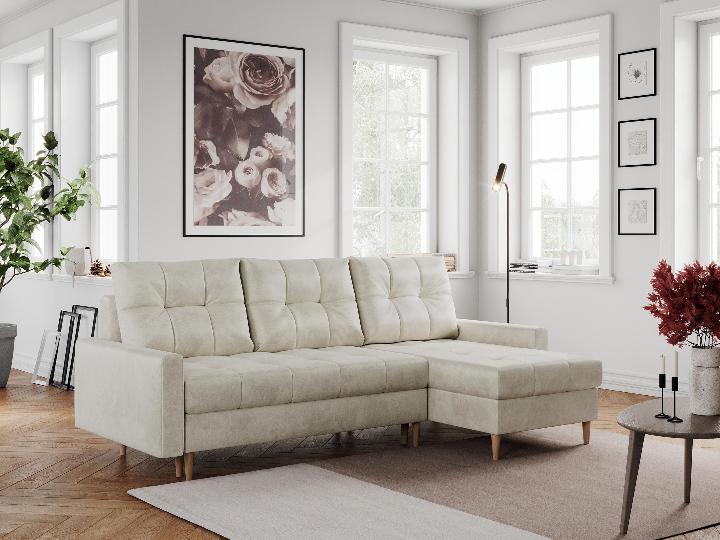 ECKSOFA Colin Velvet Beige - Beige/Braun, Holz/Textil (220/140cm) - MKS