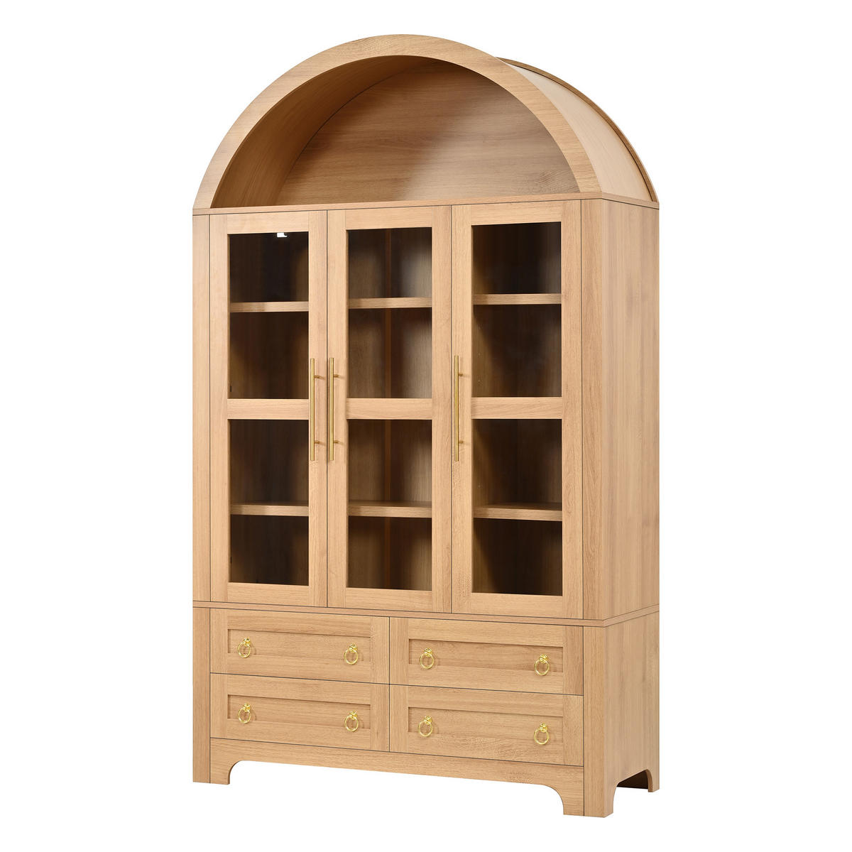 SIDEBOARD WOHNZIMMERSCHRANK Rundbogen 3 Glastüren 4 Schubladen - Naturfarben, Holzwerkstoff (110/185/40cm) - Urban Meuble