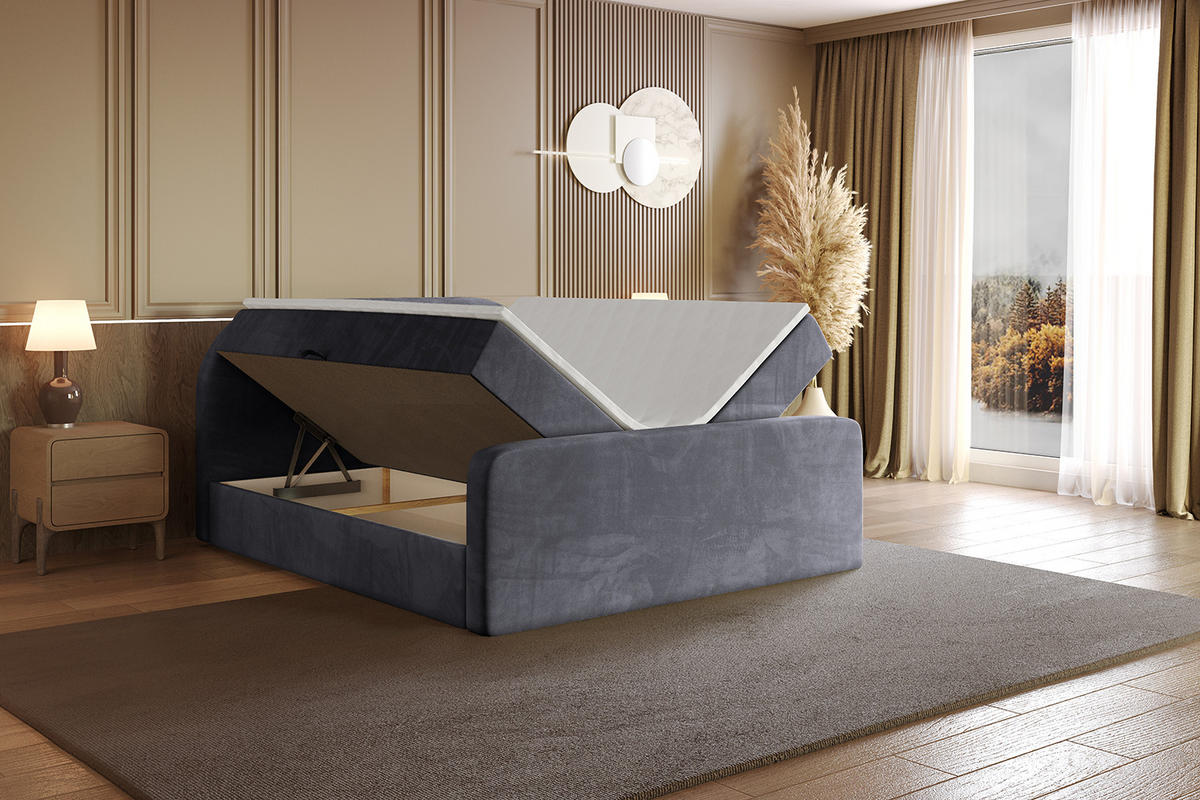 BOXBETT mit Matratze H4 und Lattenrost - NOX-Z - 160x200 - Dunkelgrau Casablanca - Dunkelgrau, Holzwerkstoff (160/200cm) - ALTDECOR