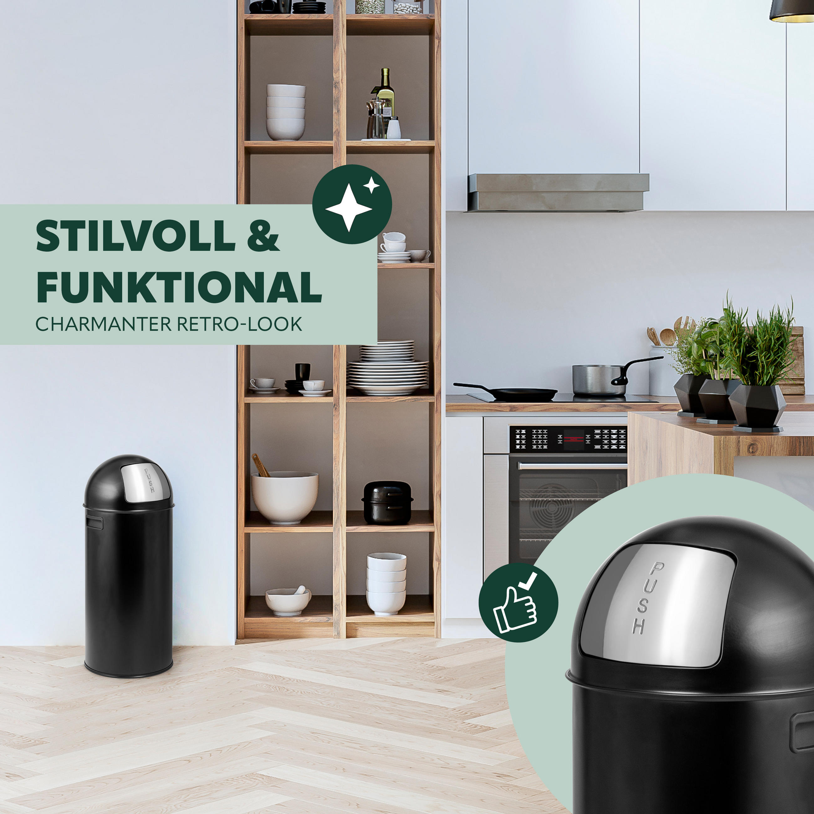 ELUNO Mülleimer 60 Liter aus Stahl - Schwarz, Metall (26.5/60.5/26.5cm) - eluno