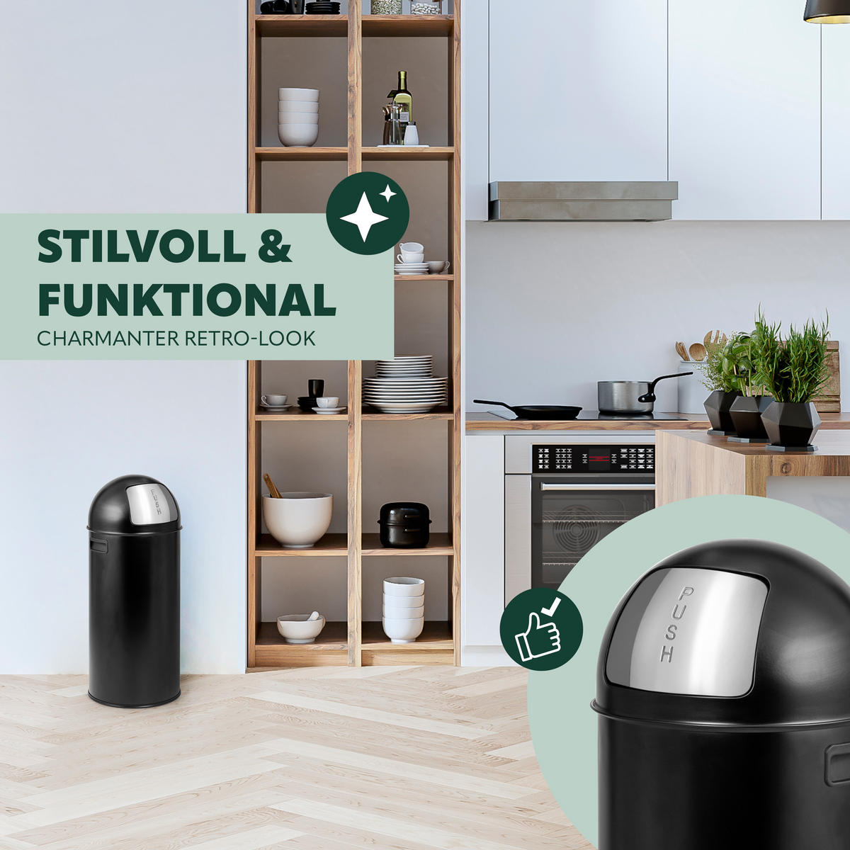 ELUNO Mülleimer 60 Liter aus Stahl - Schwarz, Metall (26.5/60.5/26.5cm) - eluno