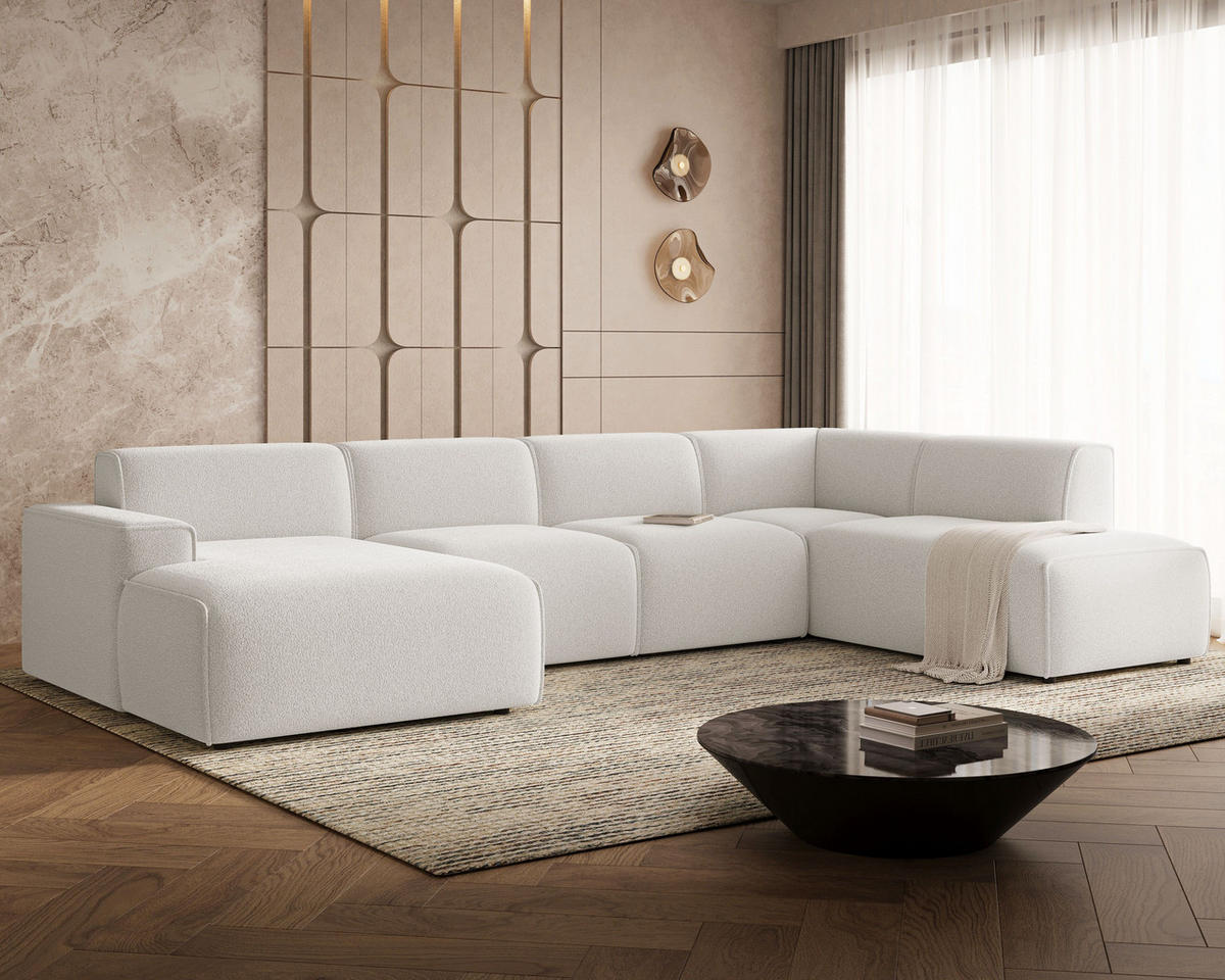 ECKSOFA U Belluno Weiß Rechts - Schwarz/Weiß, Holz/Kunststoff (220/378cm) - Graingold