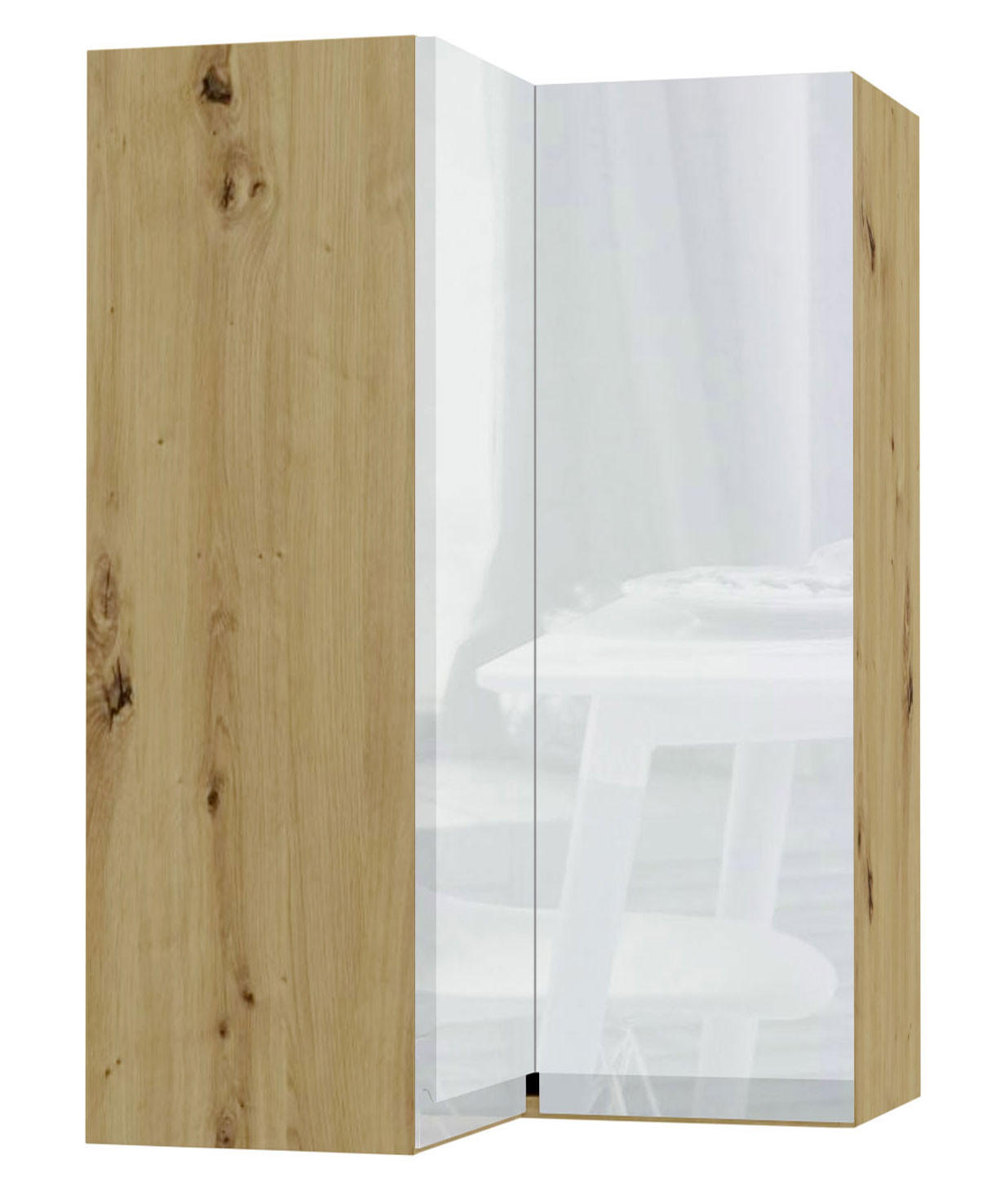 Feldmann-Wohnen Eckhängeschrank Weiß Hochglanz, Eiche Artisan 60x96x60 cm