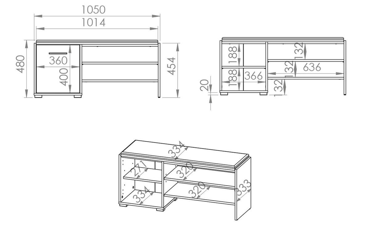 SCHUHBANK Caro Sonoma Eiche hell / schwarz 105 / 34 / 48cm - Schwarz/Braun, Holz/Holzwerkstoff (105/48/34cm) - Feldmann-Wohnen