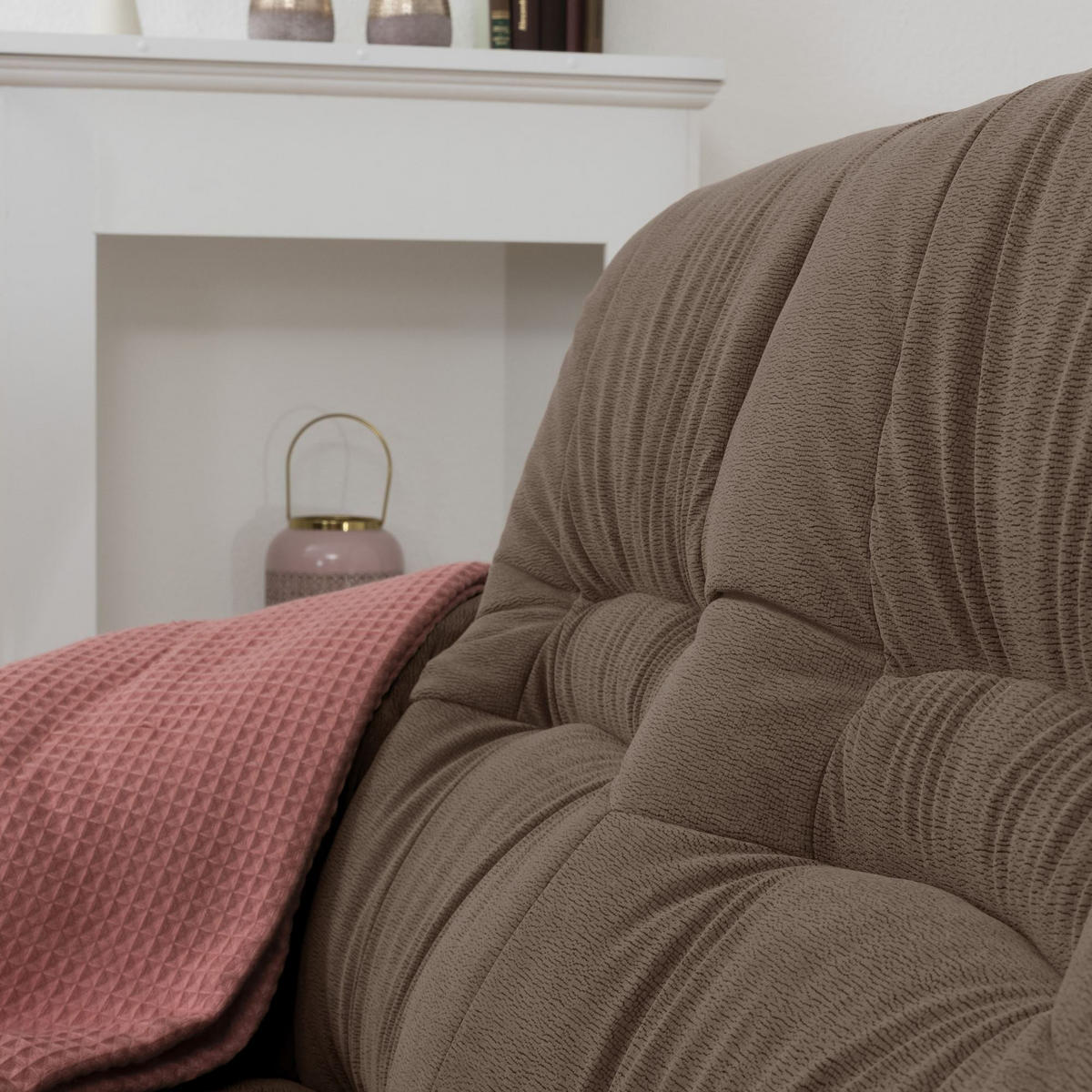 HOCKER Katlin Bezug Flockstoff Eiche rustikal P43 / braun - Braun, Kunststoff (53/45/53cm) - 58aufmkessel