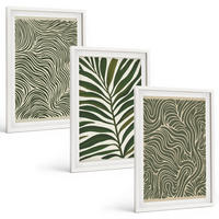 BILDER SET 3er Set - 40x60 cm Weißer Rahmen - Blattmuster wellenförmige Formen - Weiß, Kunststoff (40/60cm) - TULUP