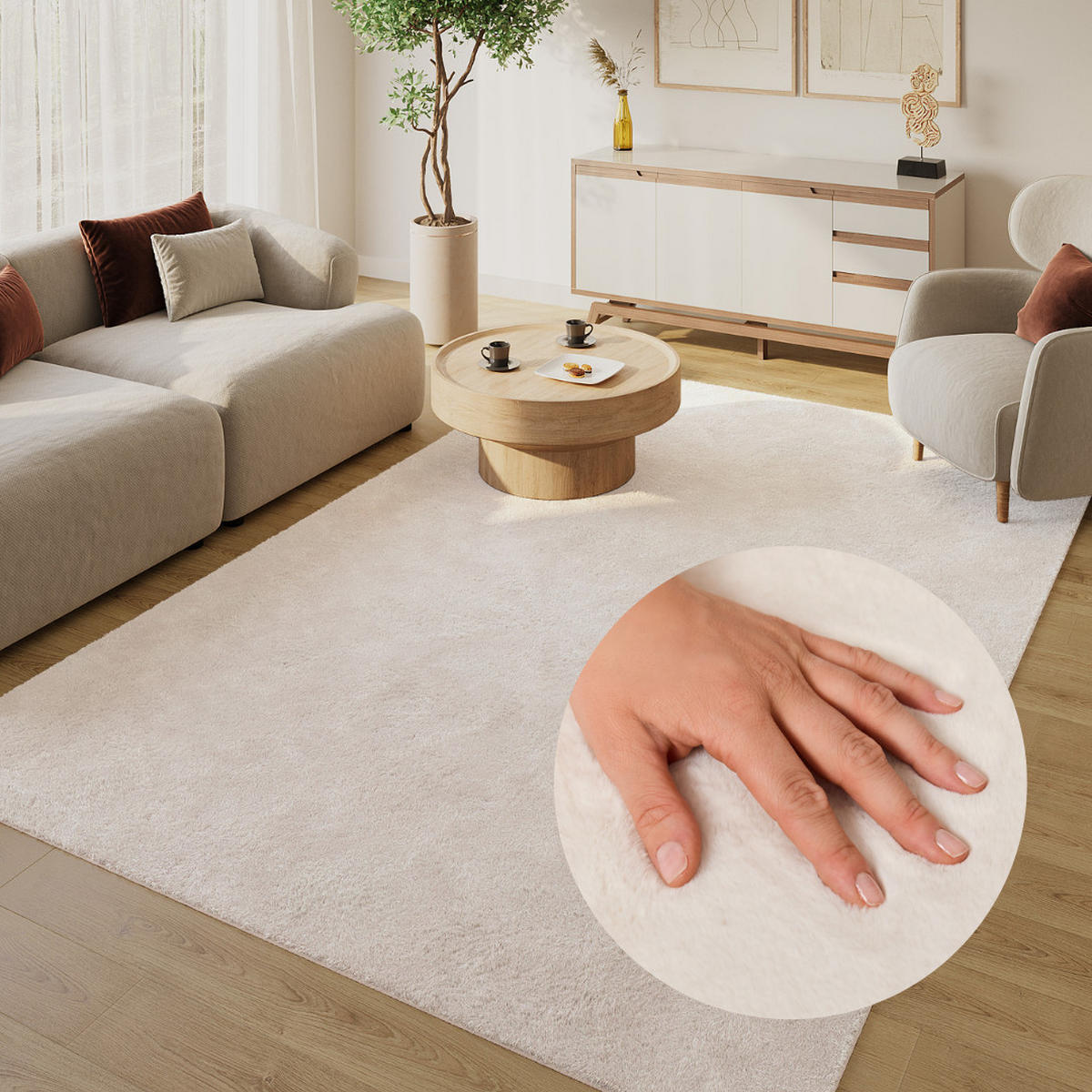 KURZFLORTEPPICH LUMI creme kuschelweich waschbar 80/150 cm - Creme, Textil (80/150cm) - Tapiso