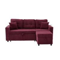 ECKSCHLAFSOFA 196/144/85 cm Weinrot mit Stauraum, USB-C, Ambientebeleuchtung und Getränkehaltern - Weinrot, Textil (196/82cm) - Oxeza