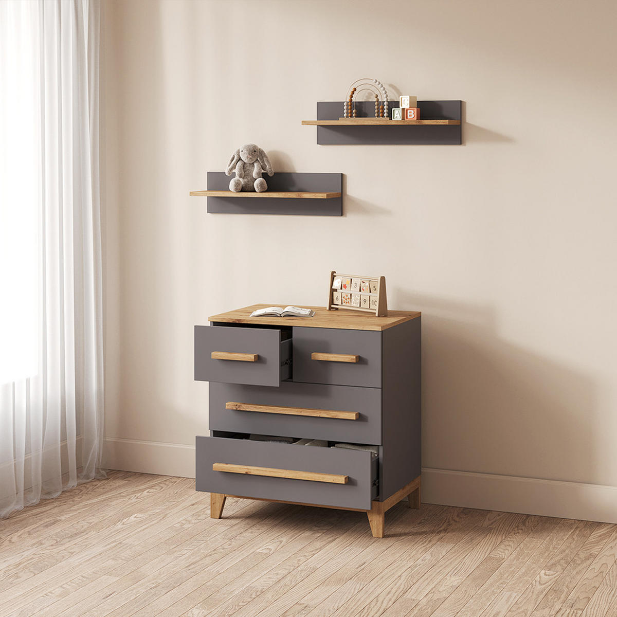 WANDREGAL Mailo Grau/Artisan 70 x 20 cm - Eiche Artisan/Grau, Holzwerkstoff (70/20/18.4cm) - Livinity®