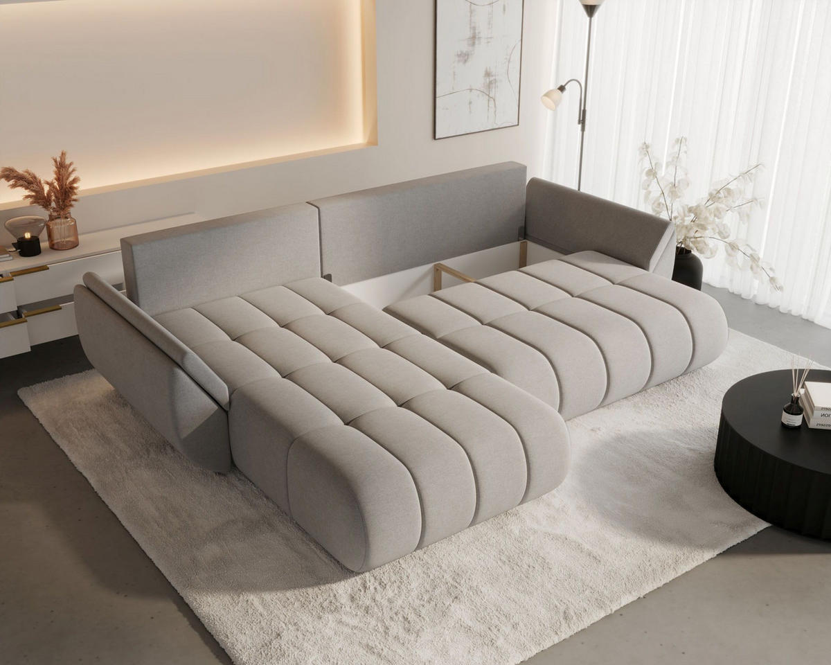 ECKSOFA SYDNEY PREMIUM links schwarz Velours Monolith 97 - Schlaffunktion, Bettkasten - Schwarz, Textil (280/184cm) - Cornero