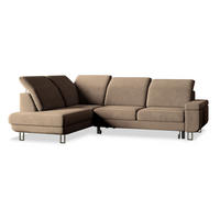 ECKSOFA LERMA L-S Beige Velours-Stoff mit Schlaffunktion - Beige, Holz (253/190cm) - MASSENO