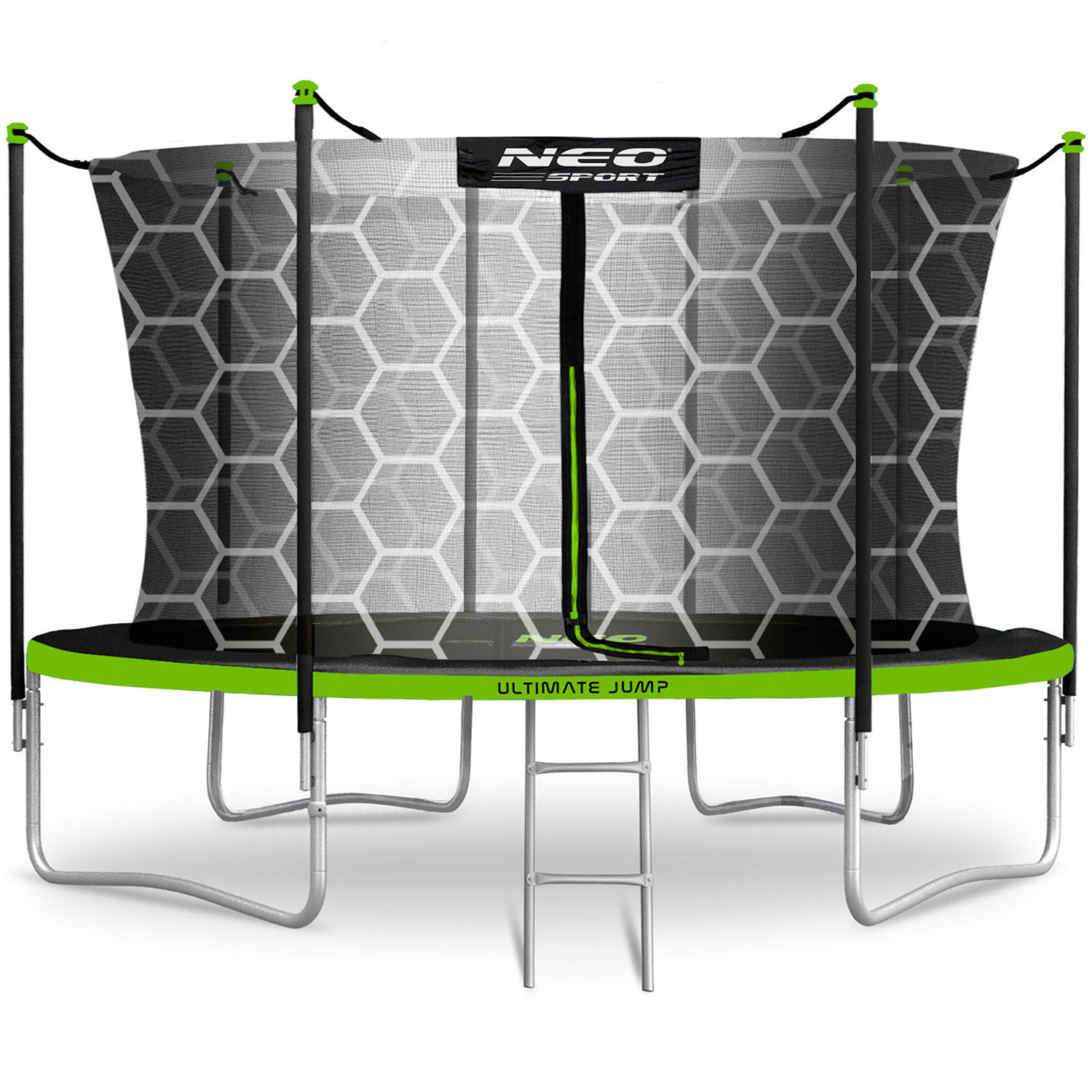 GARTENTRAMPOLIN 13 ft/404 cm mit Innennetz und Leiter - Grün, Metall (404/404cm)