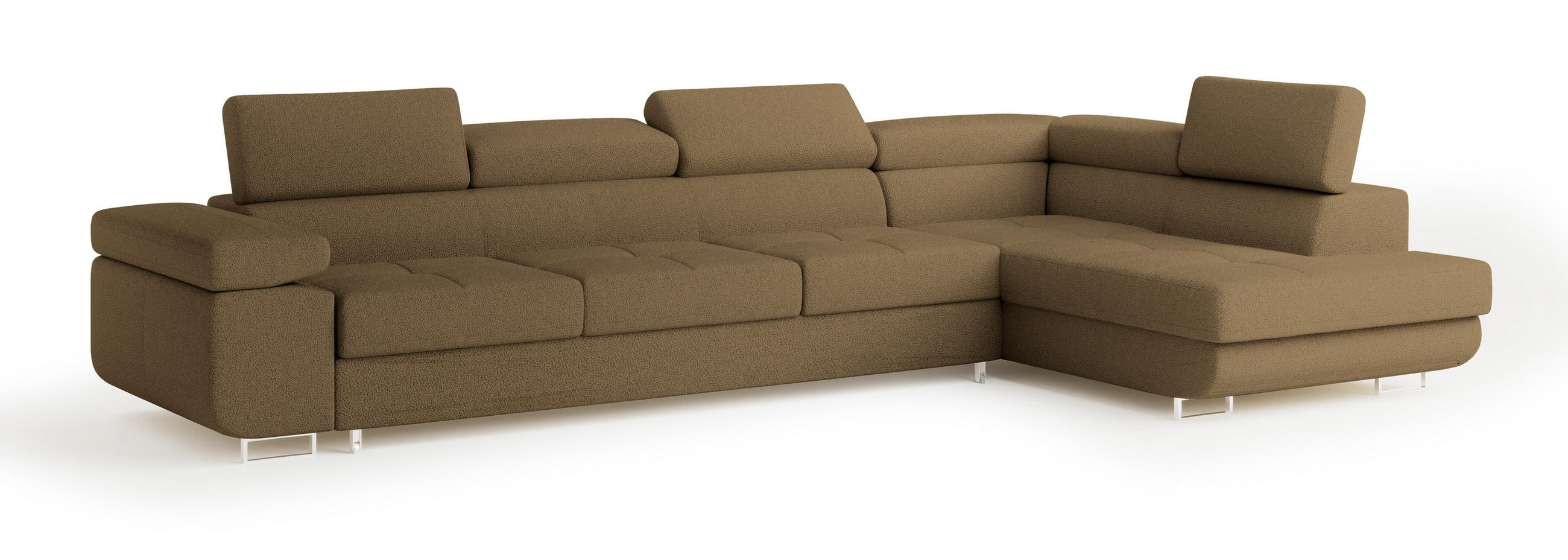 ECKSOFA VICENTE Orange Boucle-Stoff mit Schlaffunktion - Orange, Holz (346/202cm) - MASSENO