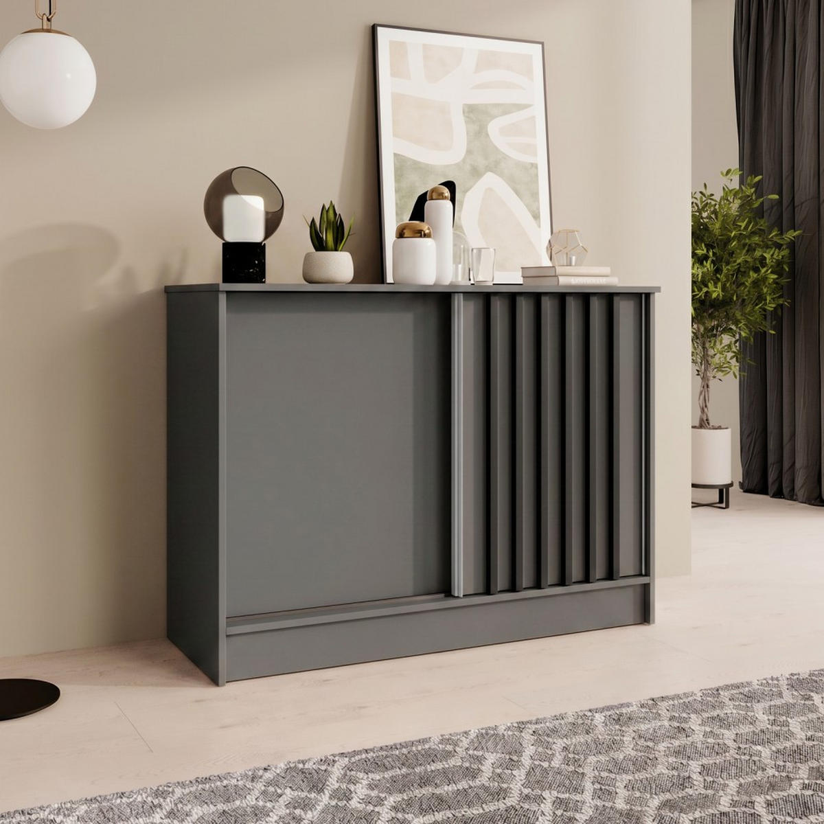 KOMMODE Horizon mit 2 Schiebetüren, Graphit, 100 cm - Graphitfarben, Holzwerkstoff (101/85/43.5cm) - Beautysofa