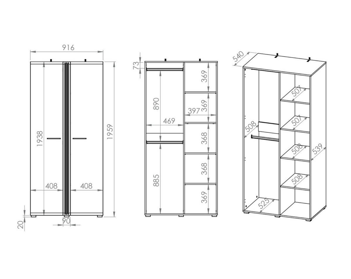 KLEIDERSCHRANK ADAGIO Weiß 92x56x196 cm - Weiß, Holzwerkstoff (92/196/56cm) - FURNLUX