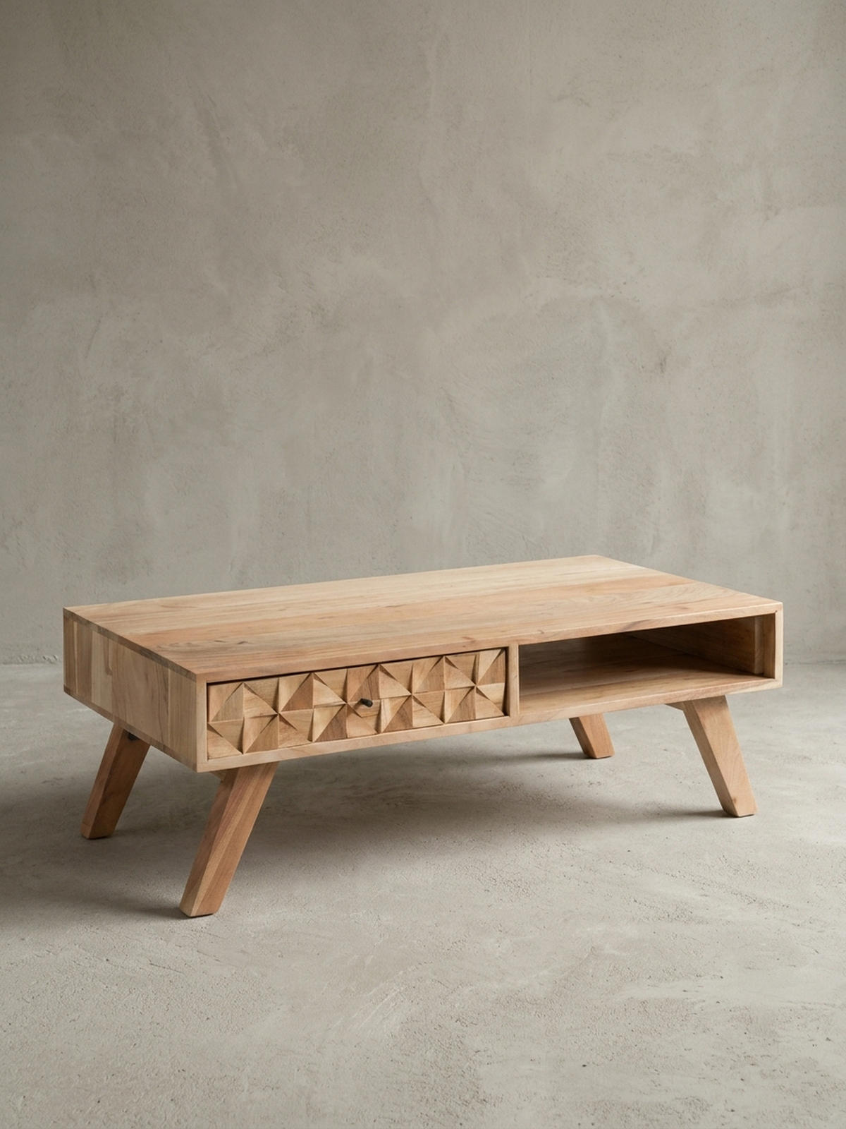 COUCHTISCH Landhausstil Massivholz mit Schublade und Ablagefach, Maße 95x35x50 cm - Beige, Akazienholz/Holz (50/95/35cm) - KADIMA DESIGN