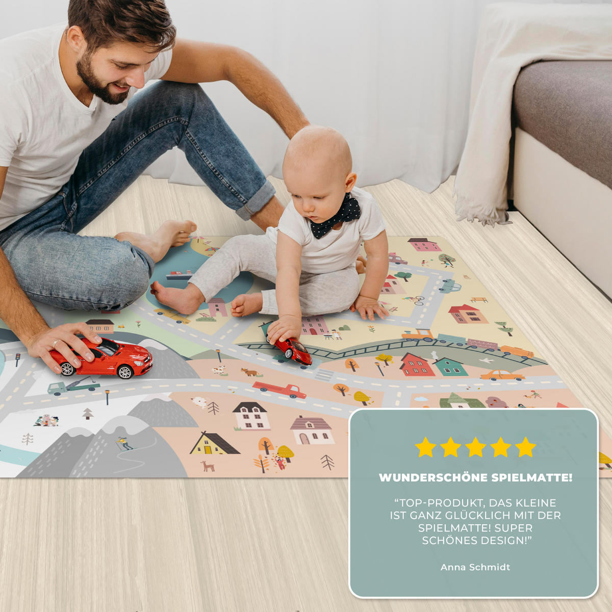 KINDERTEPPICH Jahreszeiten - Stadt - Häuser - Straße - Kinder - Auto 105x70 cm - Multicolor, Kunststoff (105/70cm) - MuchoWow