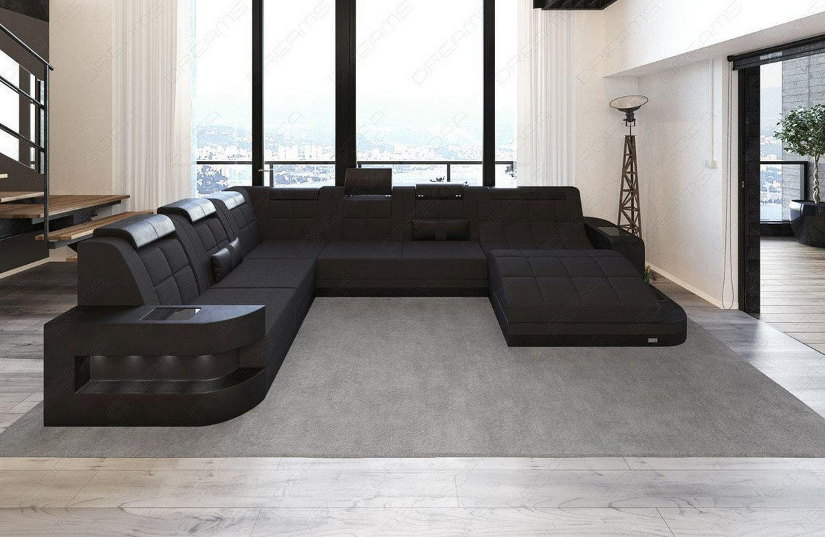 WOHNLANDSCHAFT Wave Schwarz Mikrofaserstoff - Schwarz, Kunststoff (379/80/274cm)