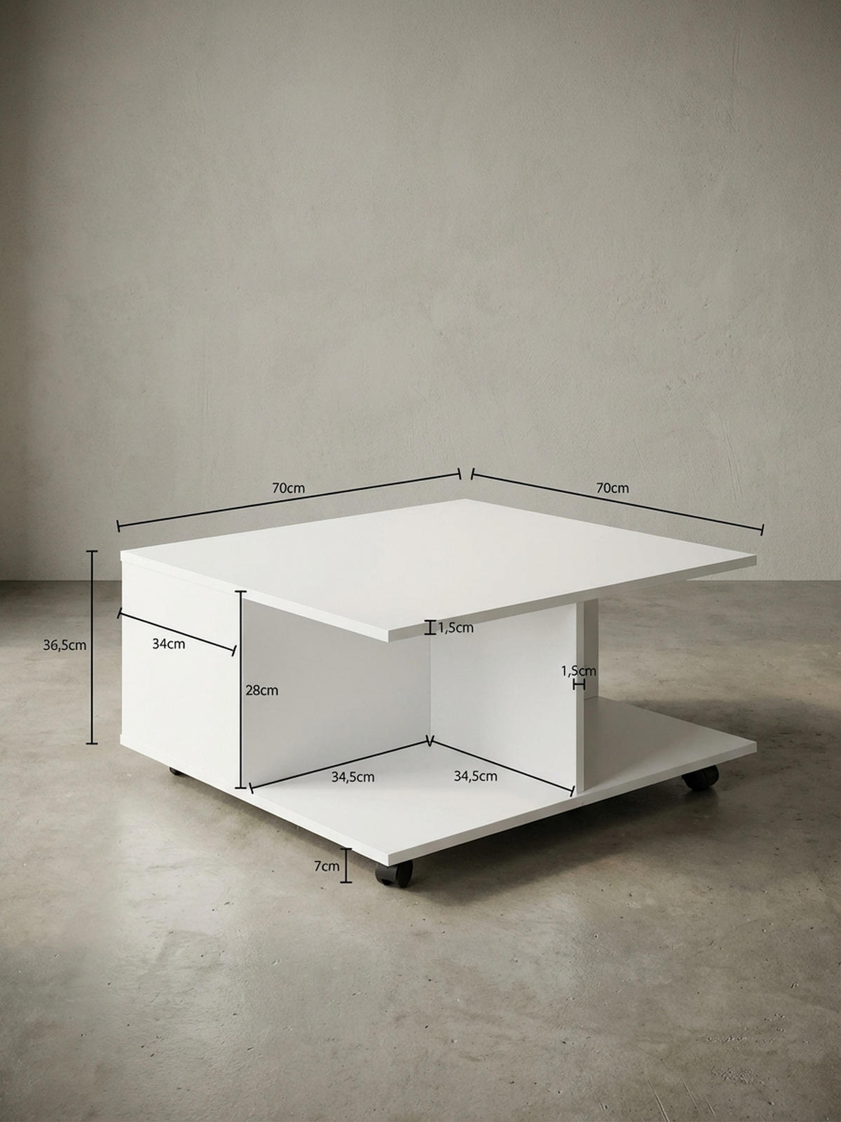 COUCHTISCH mit Rollen, Melaminharzbeschichtung und 2 Schubladen, Weiß 70x70x36 cm - Schwarz/Weiß, Holz (70/70/36cm) - KADIMA DESIGN