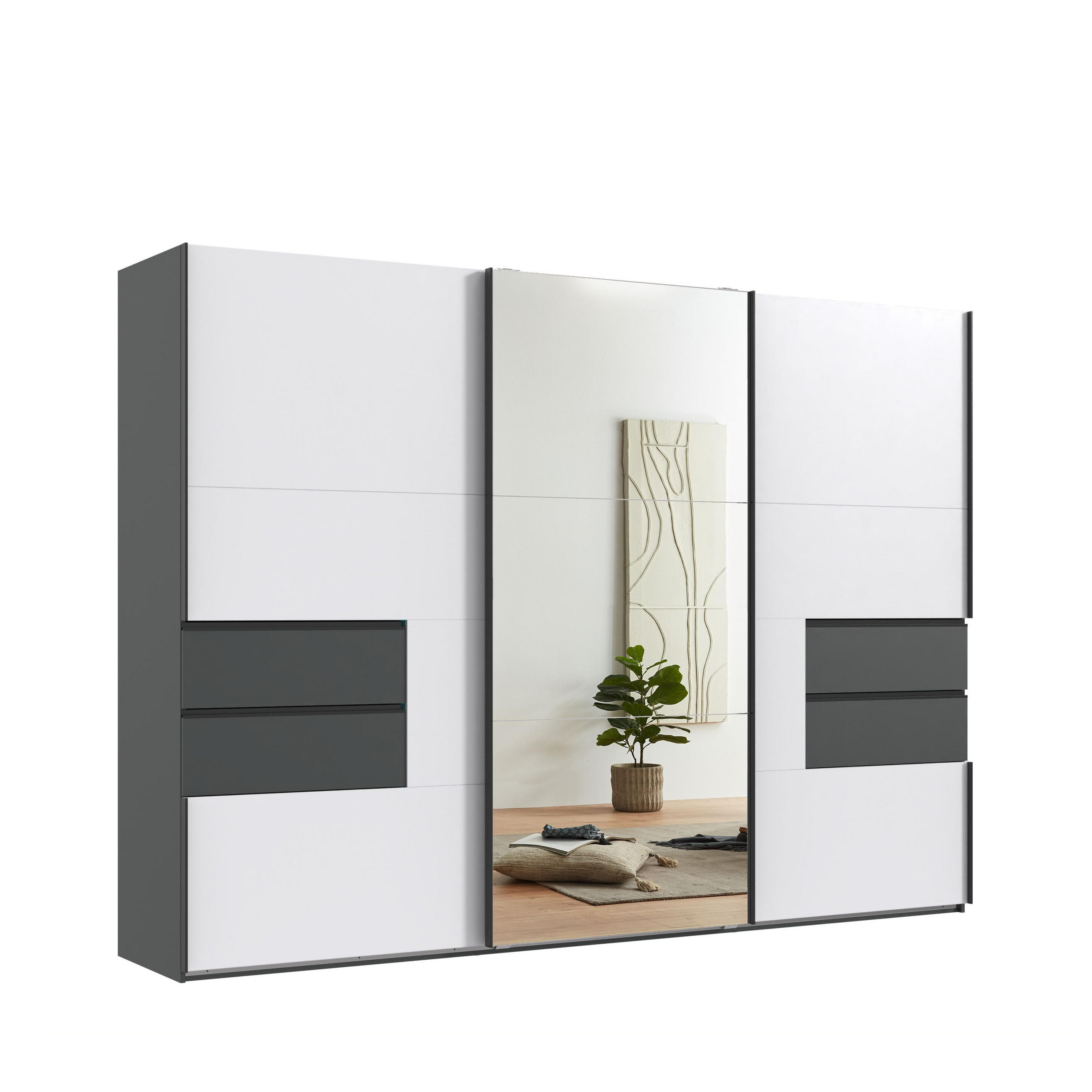luma-home Schwebetürenschrank Graphit, Weiß 300x216x65 cm