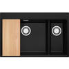 SPÜLBECKEN Oslo Duo, 2-er set Schwarz 78/50 cm 2 Becken + Ablauf-Set + Schneidebrett ab 80er Unterschrank - Chromfarben/Beige, Kunststoff (78/20/50cm) - Primagran