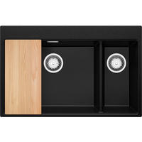 SPÜLBECKEN Oslo Duo, 2-er set Schwarz 78/50 cm 2 Becken + Ablauf-Set + Schneidebrett ab 80er Unterschrank - Chromfarben/Beige, Kunststoff (78/20/50cm) - Primagran