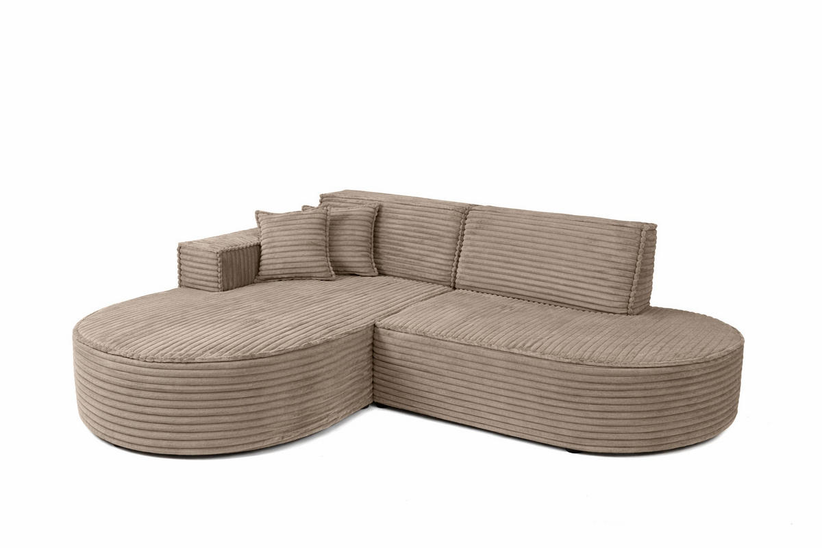 ECKSOFA L-Form, Cordstoff Velo, Beige, Links, Modena Studio - Beige, Holz (236/165cm) - Kaiser Möbel