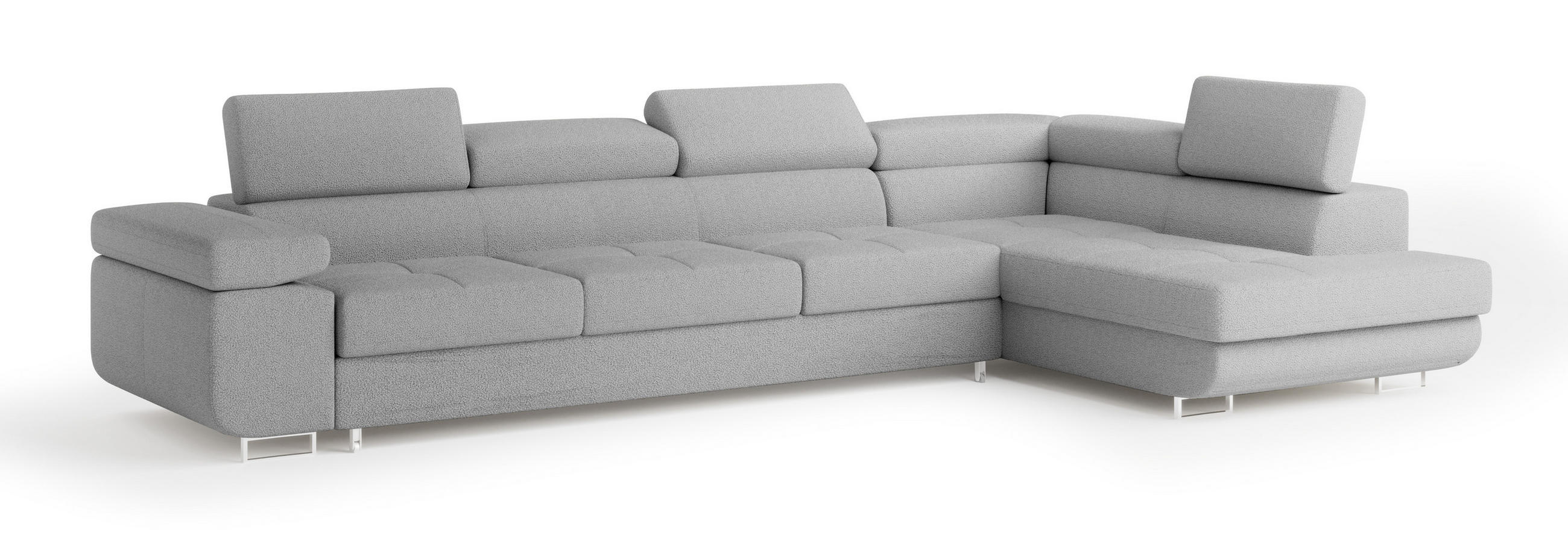 ECKSOFA VICENTE Hellgrau Boucle-Stoff mit Schlaffunktion - Hellgrau, Holz (346/202cm) - MASSENO